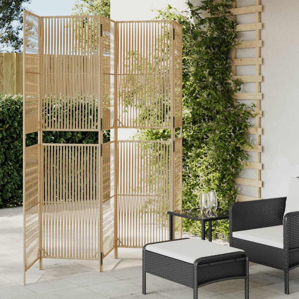 Room Divider 5 Panels Beige Poly Rattan