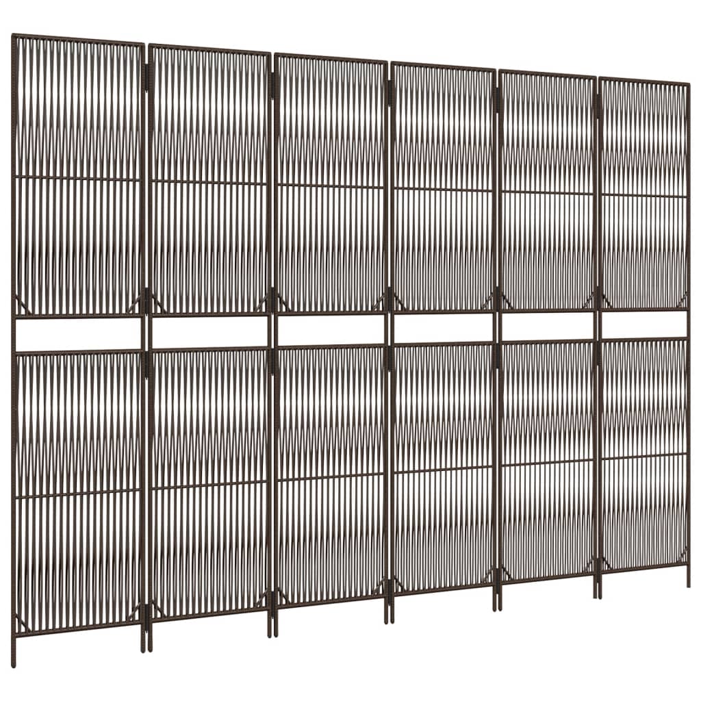 Room Divider 6 Panels Brown Poly Rattan