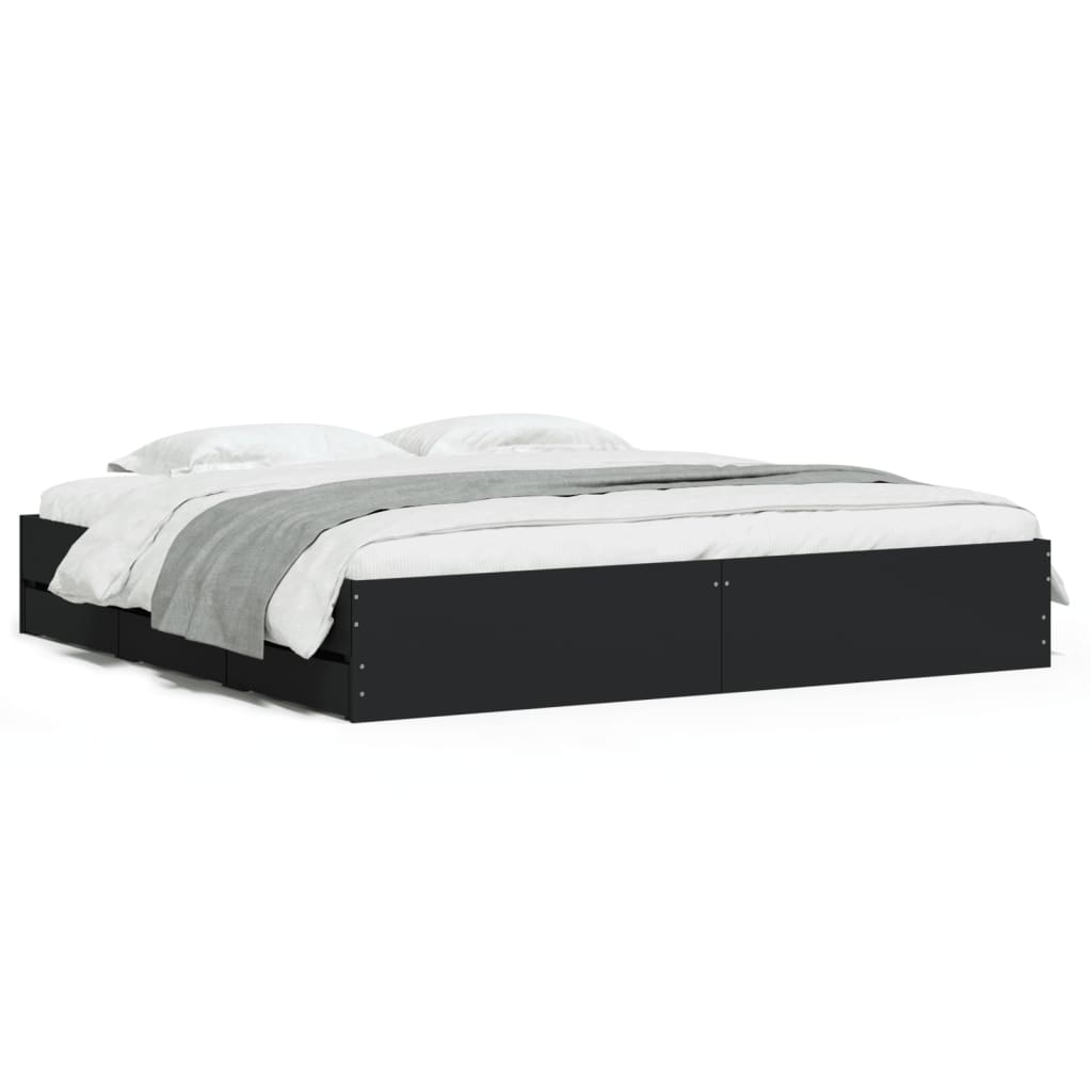 Bed Frame with Drawers without Mattress Black 200x200 cm