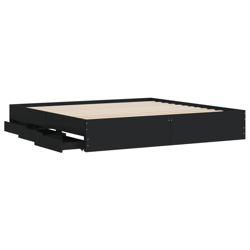Bed Frame with Drawers without Mattress Black 200x200 cm