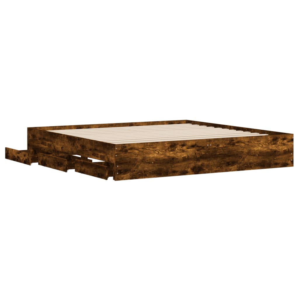 Bed Frame with Drawers without Mattress Smoked Oak 200x200 cm