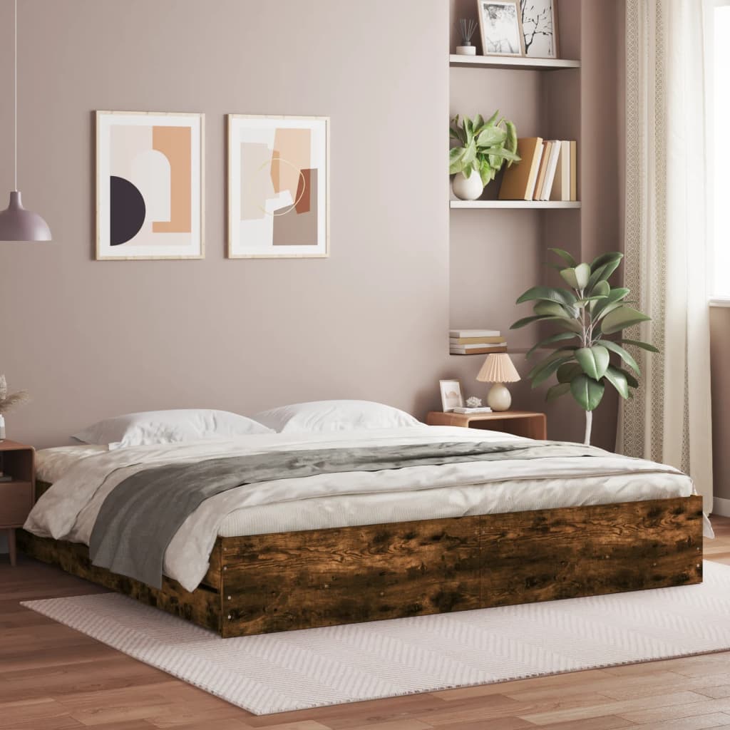 Bed Frame with Drawers without Mattress Smoked Oak 200x200 cm