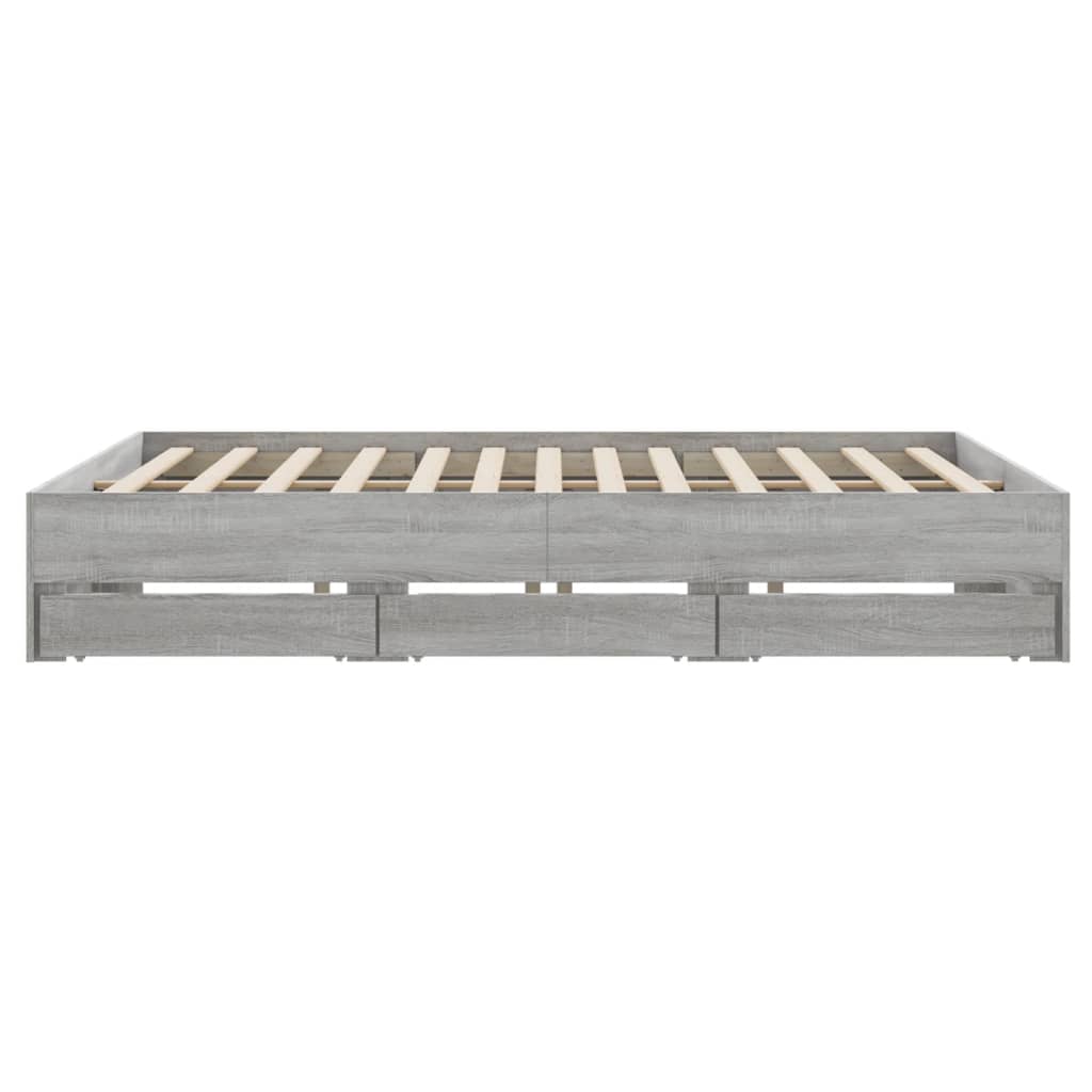 Bed Frame with Drawers without Mattress Grey Sonoma 200x200 cm