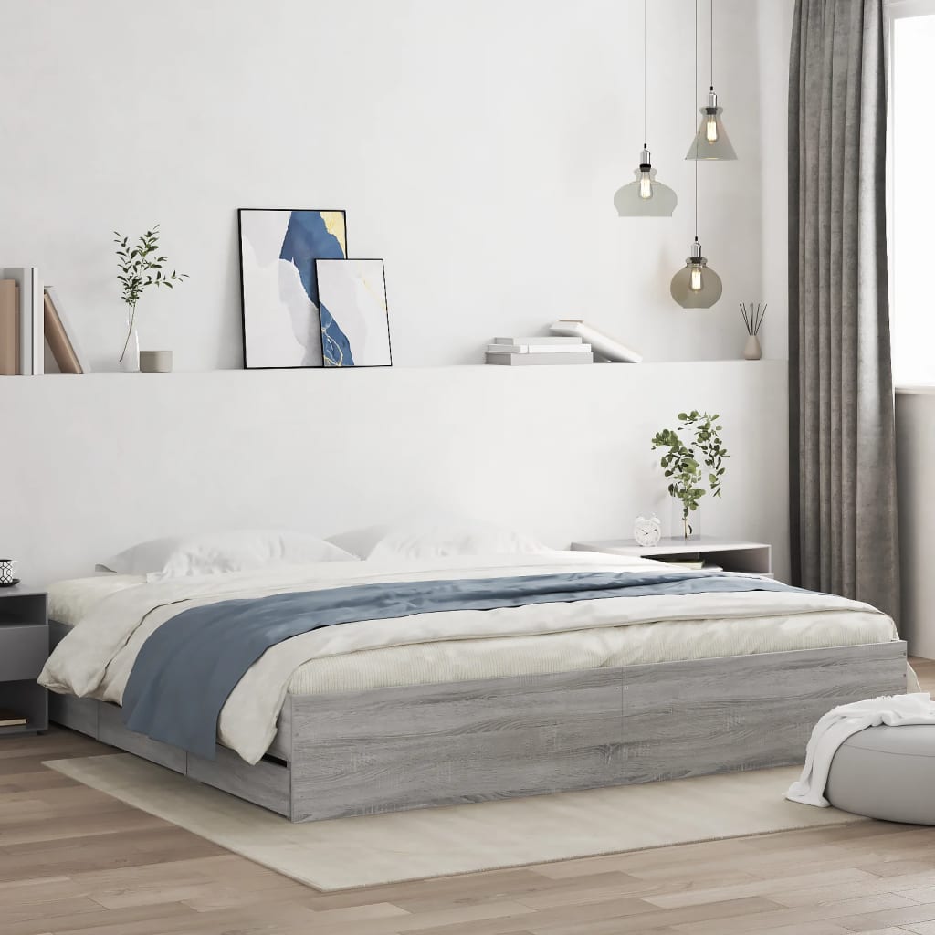 Bed Frame with Drawers without Mattress Grey Sonoma 200x200 cm