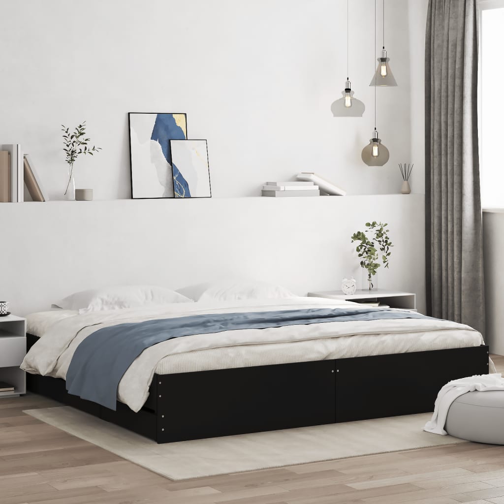 Bed Frame with Drawers without Mattress Black 180x200 cm Super King