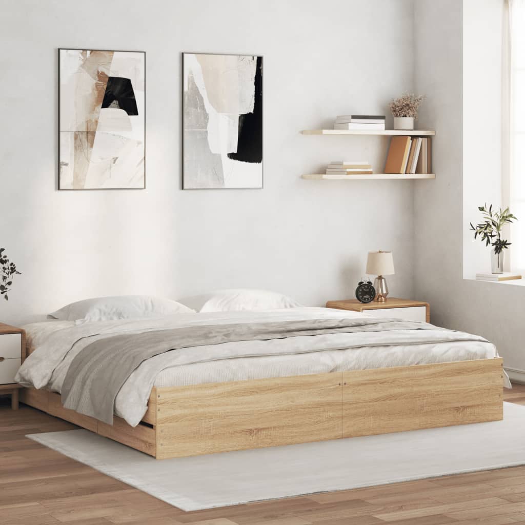 Bed Frame with Drawers without Mattress Sonoma Oak 180x200 cm Super King