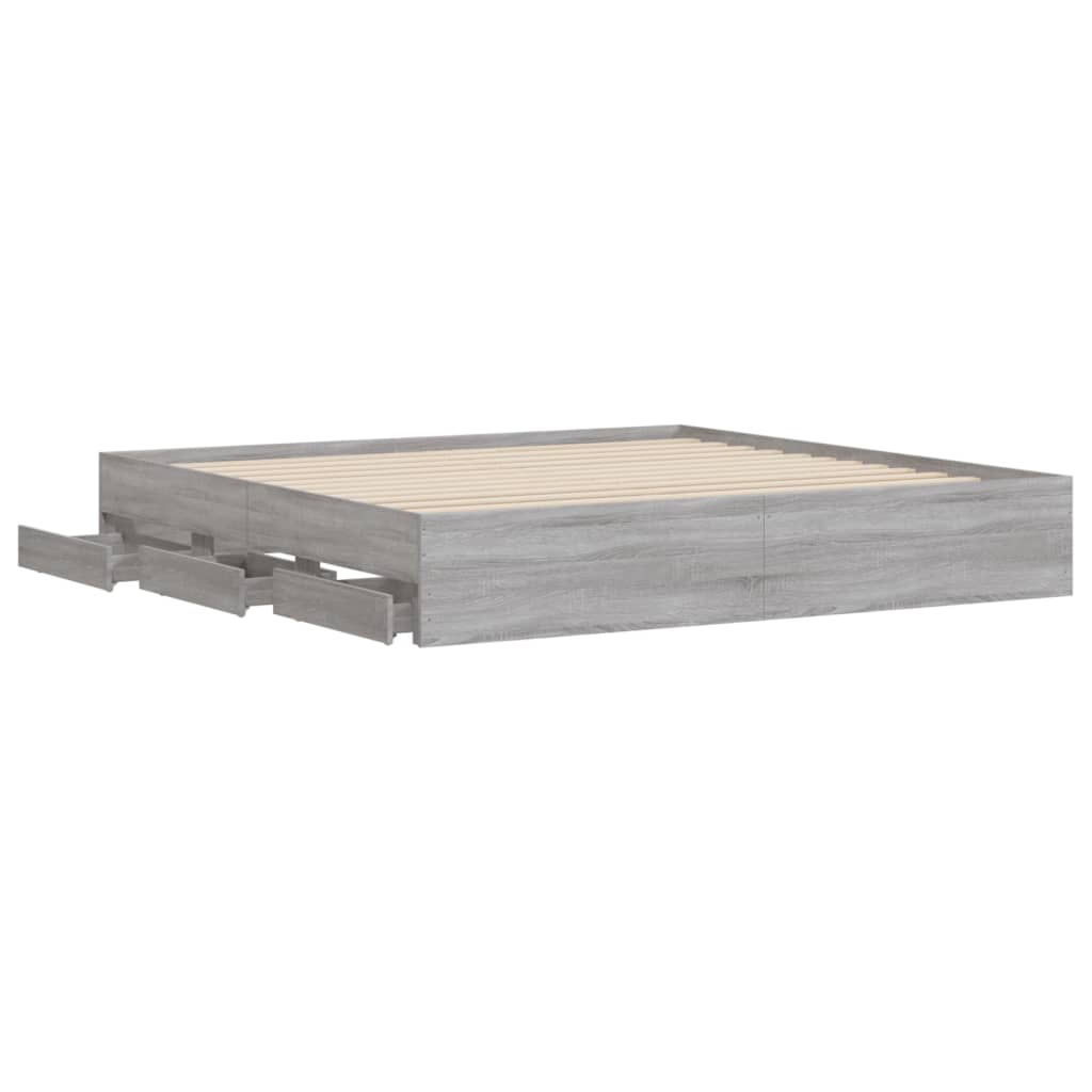 Bed Frame with Drawers without Mattress Grey Sonoma 180x200 cm Super King