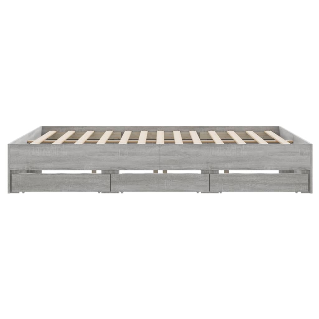 Bed Frame with Drawers without Mattress Grey Sonoma 180x200 cm Super King