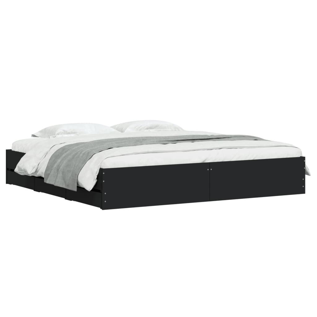 Bed Frame with Drawers without Mattress Black 160x200 cm