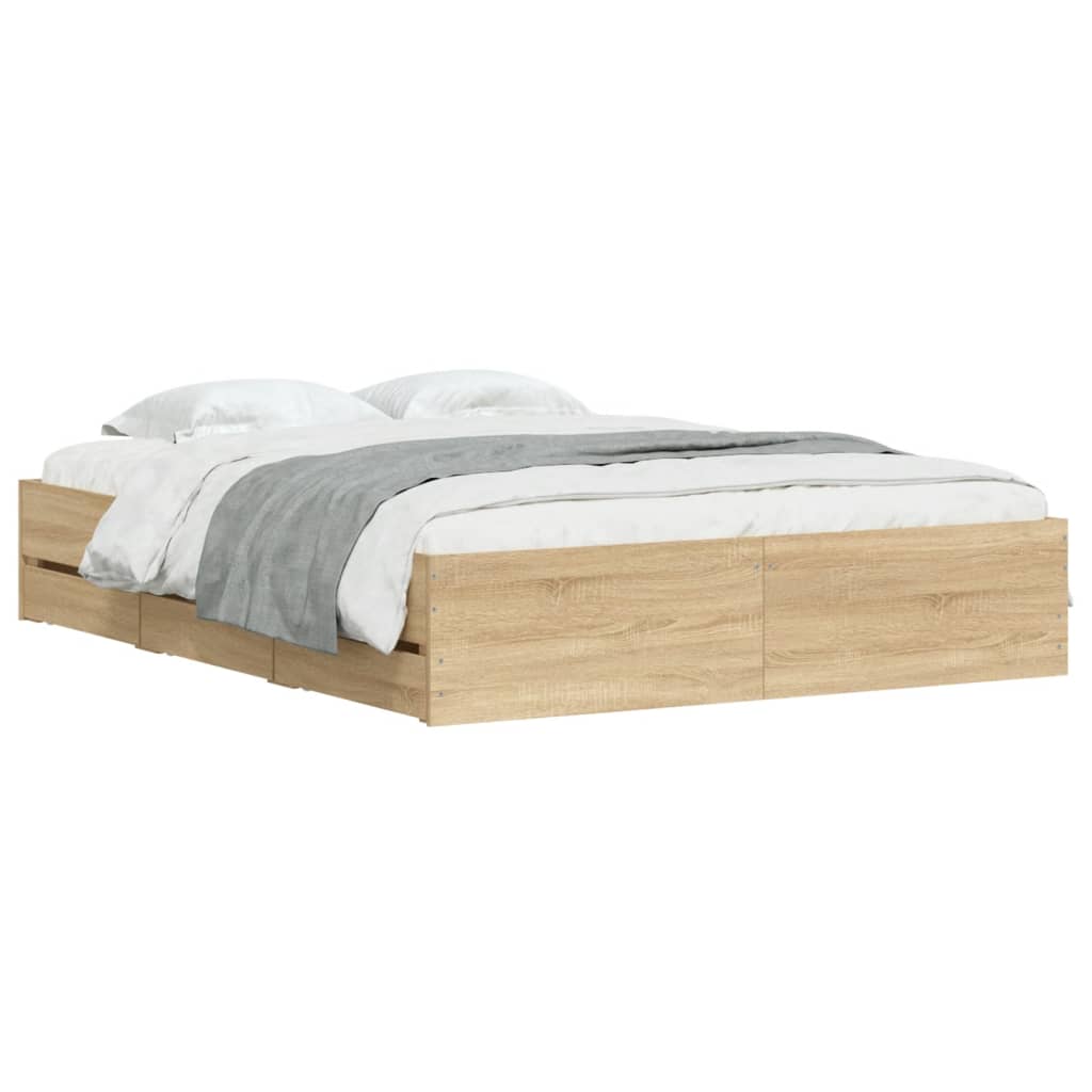 Bed Frame with Drawers without Mattress Sonoma Oak 150x200 cm King Size