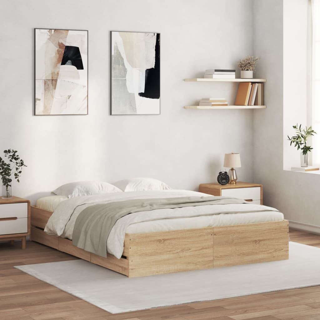 Bed Frame with Drawers without Mattress Sonoma Oak 150x200 cm King Size