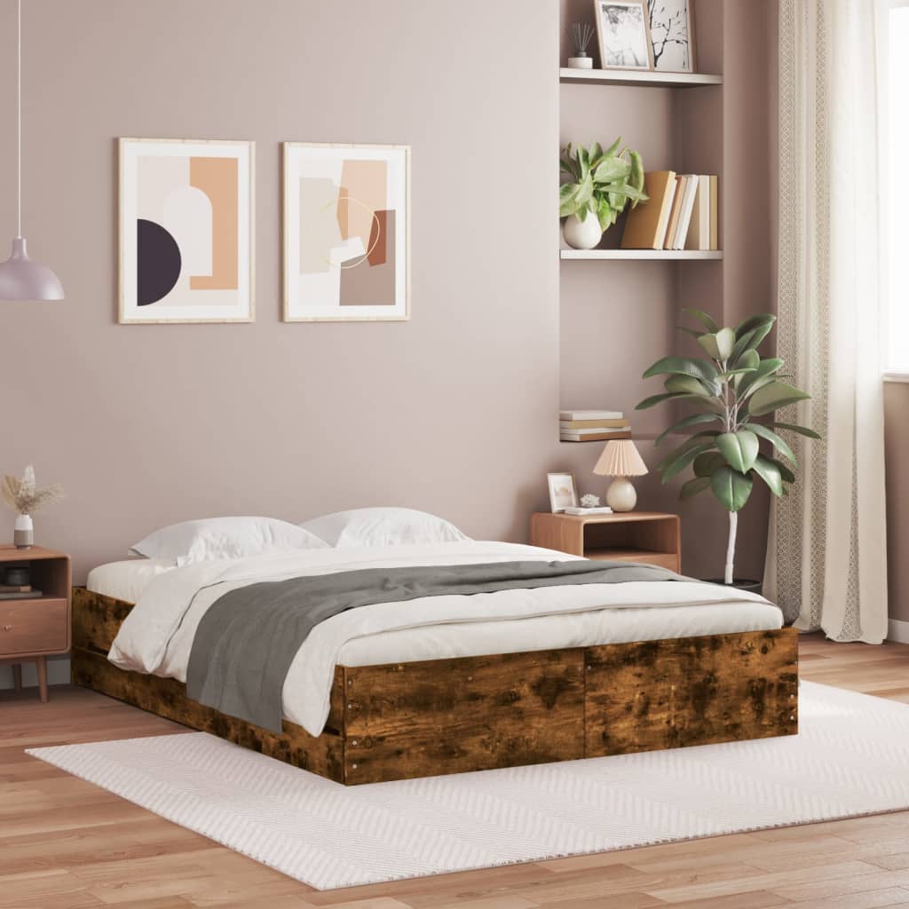 Bed Frame with Drawers without Mattress Smoked Oak 150x200 cm King Size