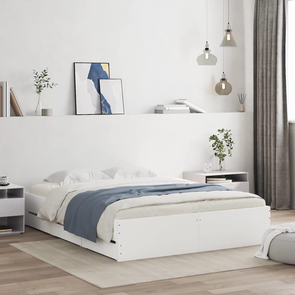 Bed Frame with Drawers without Mattress White 140x200 cm
