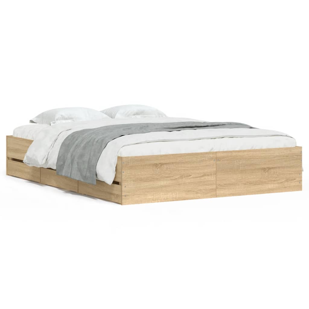 Bed Frame with Drawers without Mattress Sonoma Oak 140x200 cm