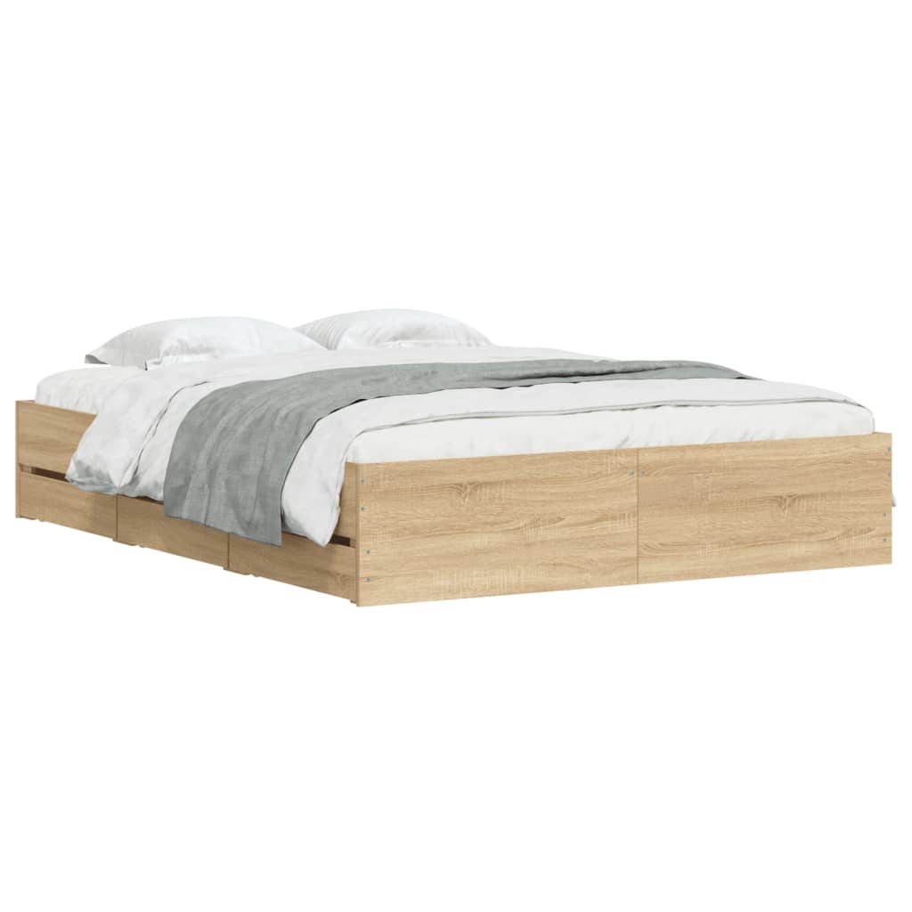 Bed Frame with Drawers without Mattress Sonoma Oak 140x200 cm
