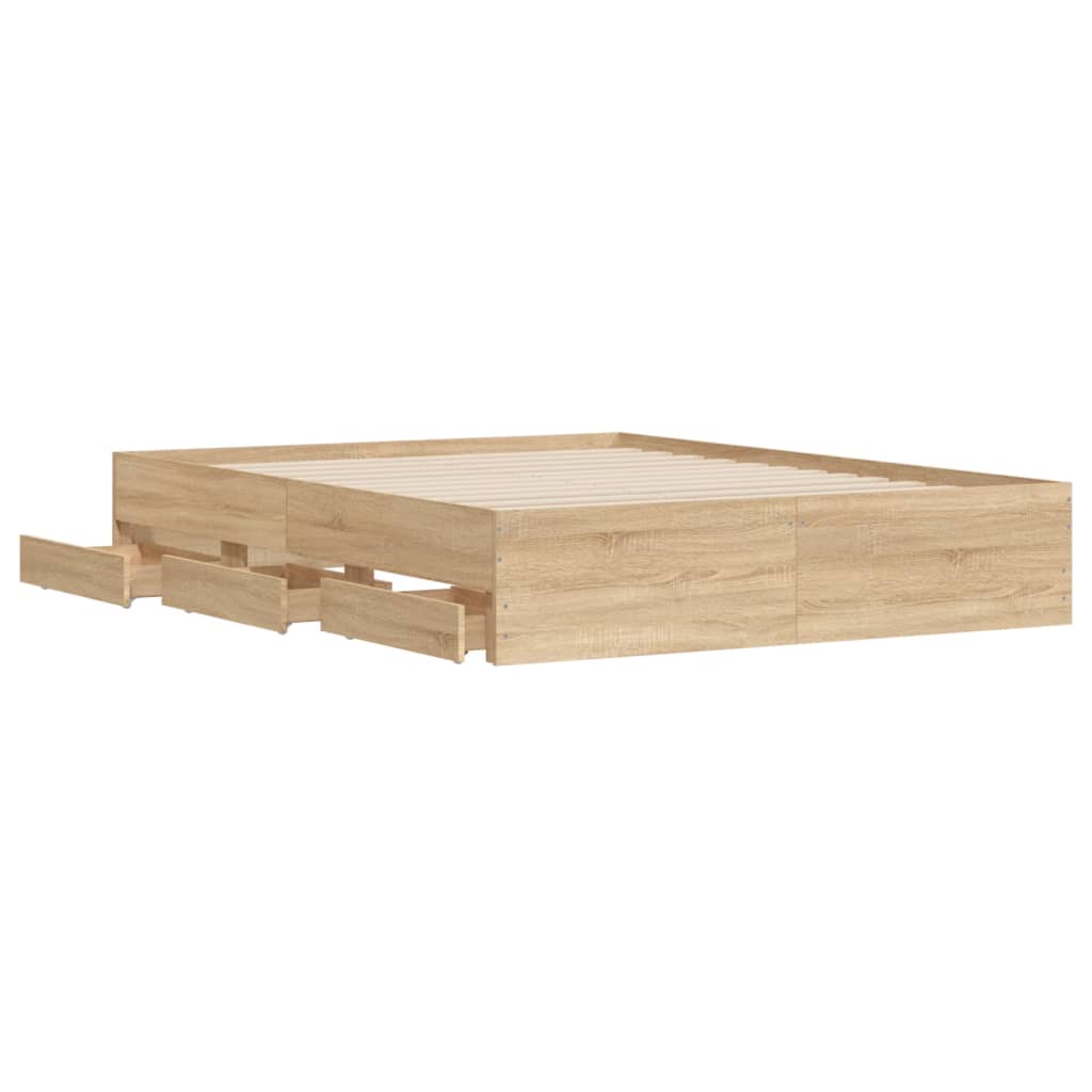 Bed Frame with Drawers without Mattress Sonoma Oak 140x200 cm