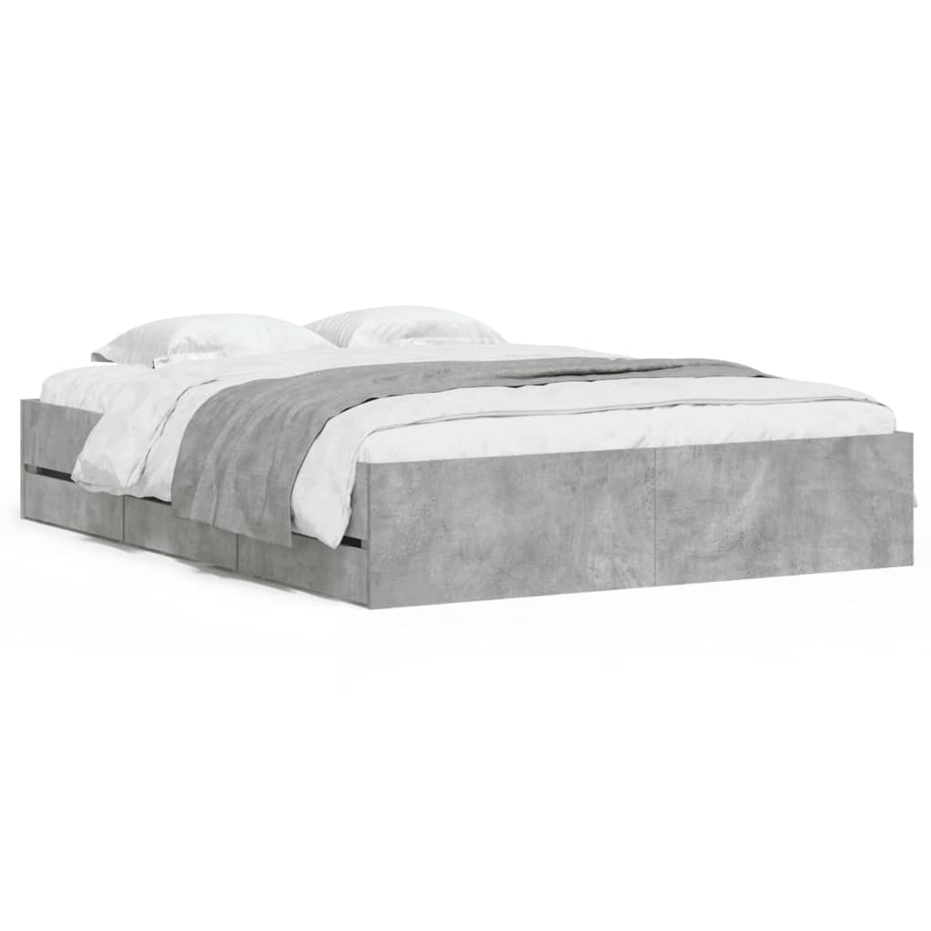 Bed Frame with Drawers without Mattress Concrete Grey 140x200 cm
