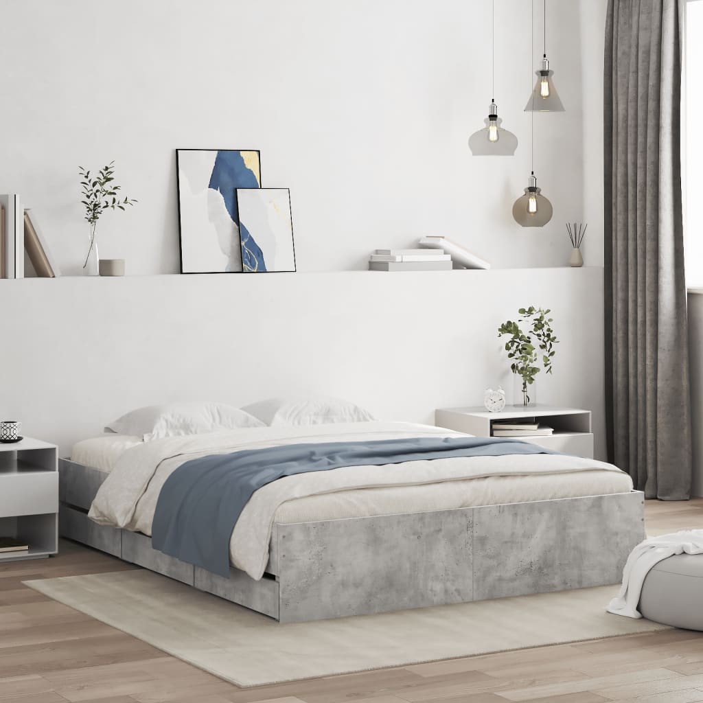 Bed Frame with Drawers without Mattress Concrete Grey 140x200 cm