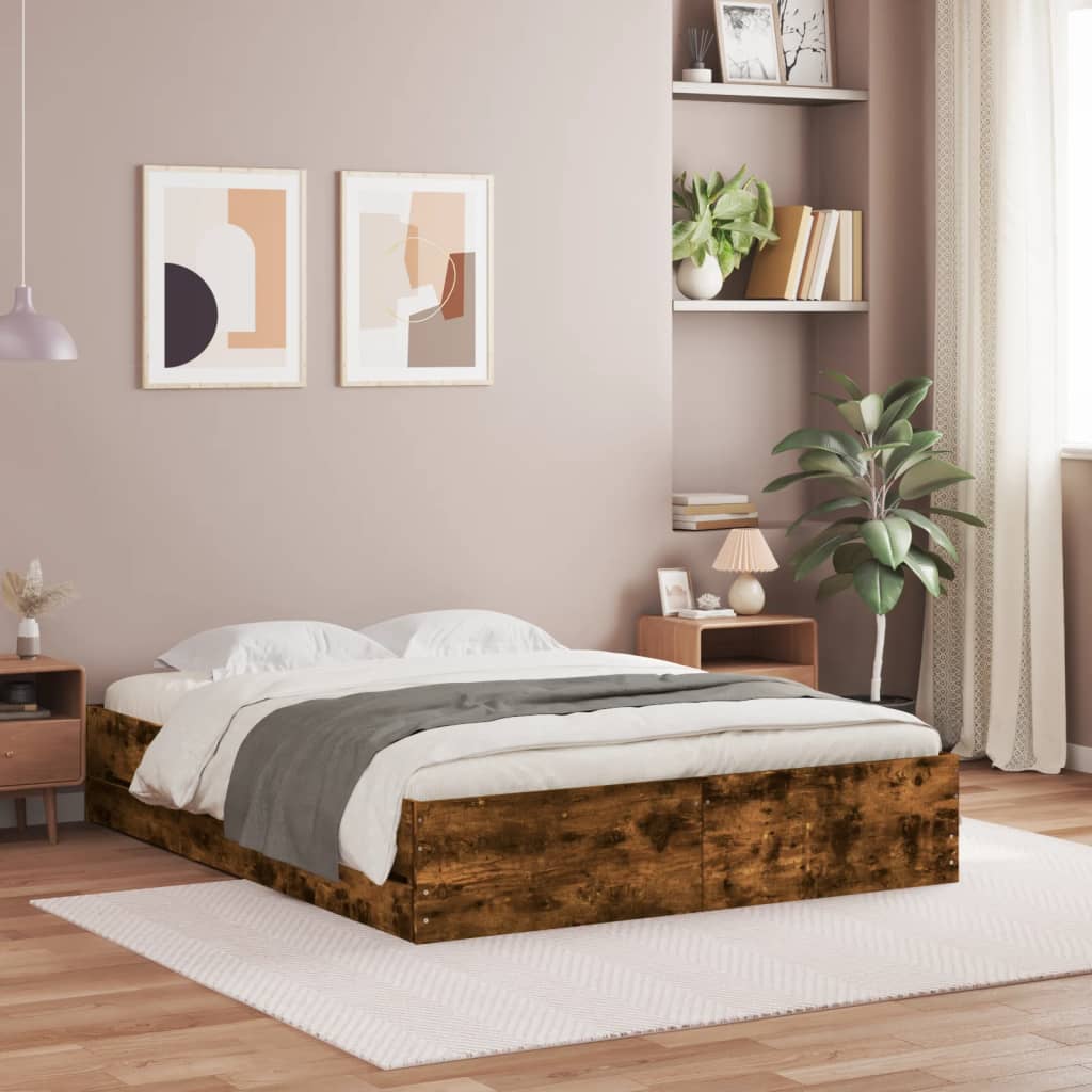 Bed Frame with Drawers without Mattress Smoked Oak 140x200 cm