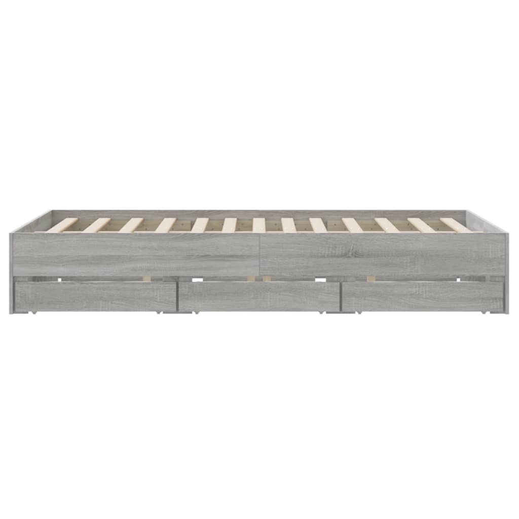 Bed Frame with Drawers without Mattress Grey Sonoma 140x200 cm