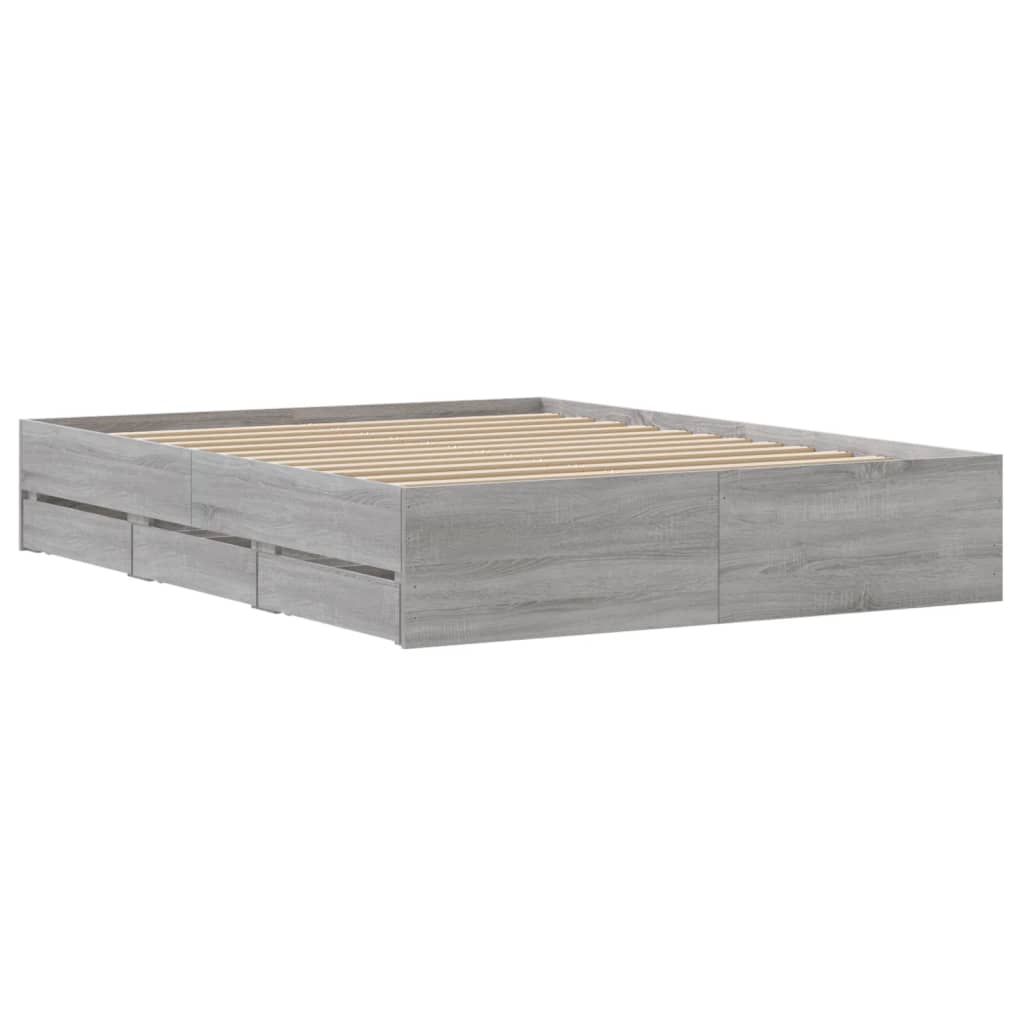 Bed Frame with Drawers without Mattress Grey Sonoma 140x200 cm