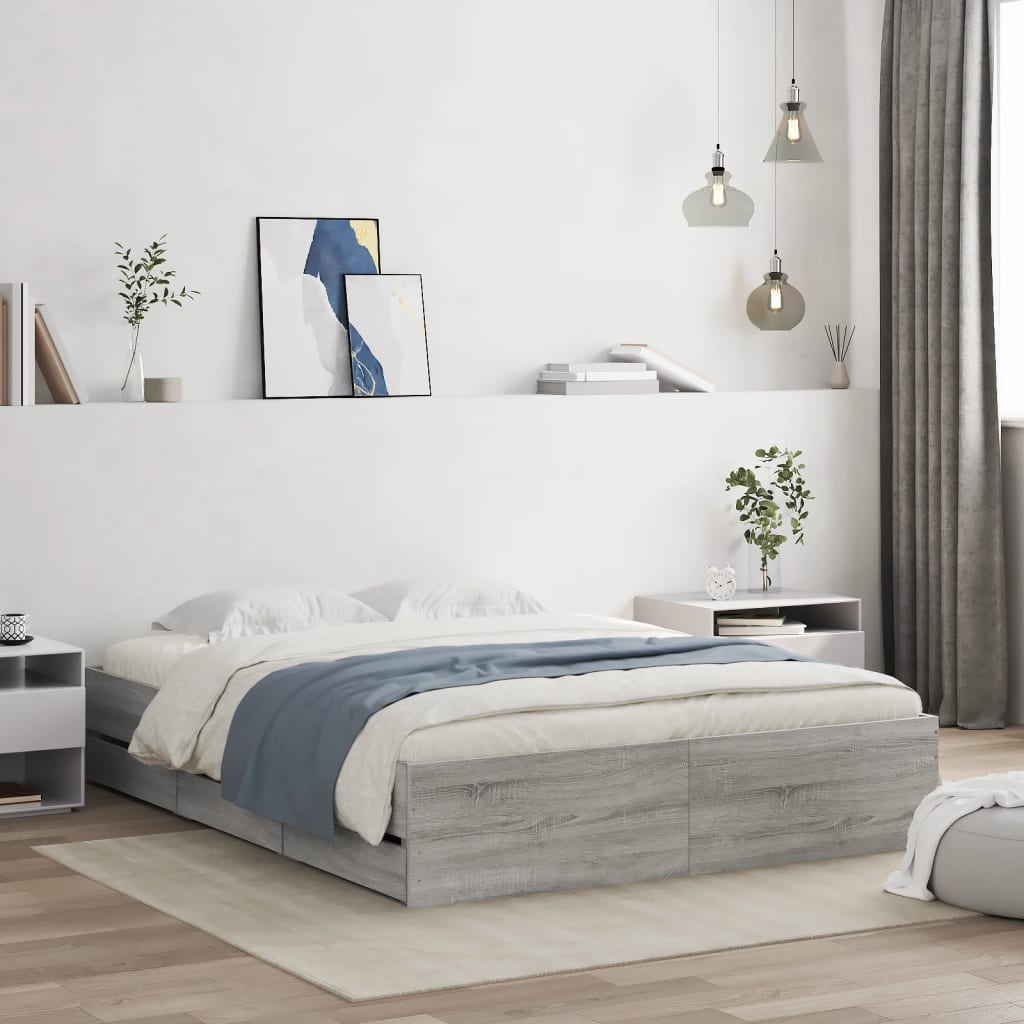 Bed Frame with Drawers without Mattress Grey Sonoma 140x200 cm