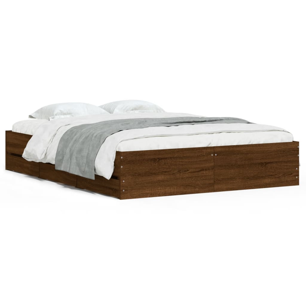 Bed Frame with Drawers without Mattress Brown Oak 140x200 cm