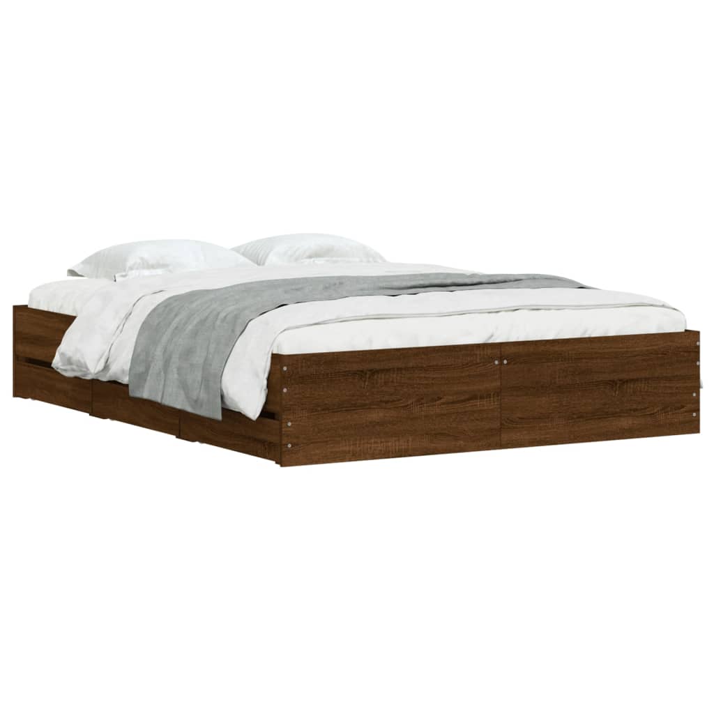 Bed Frame with Drawers without Mattress Brown Oak 140x200 cm