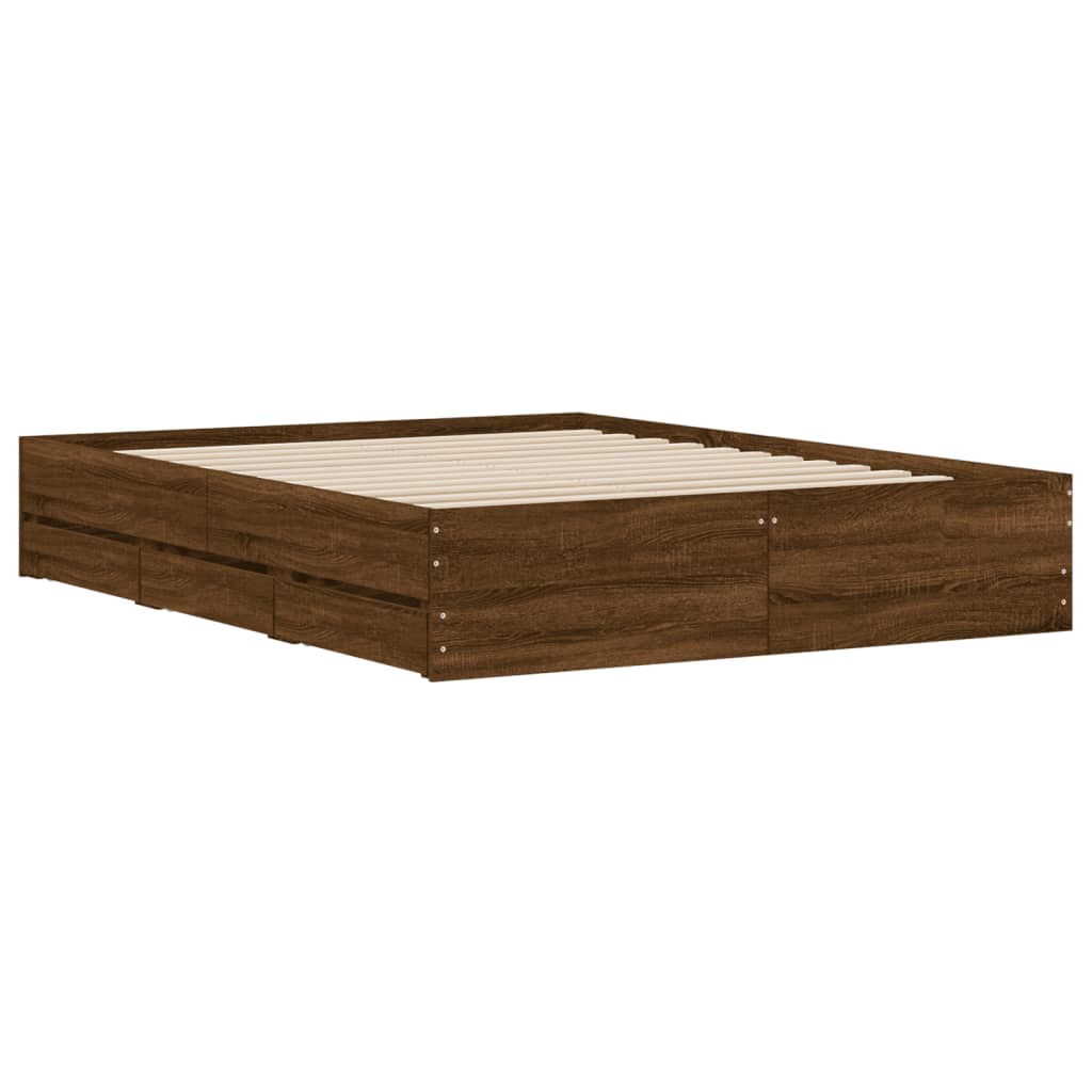 Bed Frame with Drawers without Mattress Brown Oak 140x200 cm