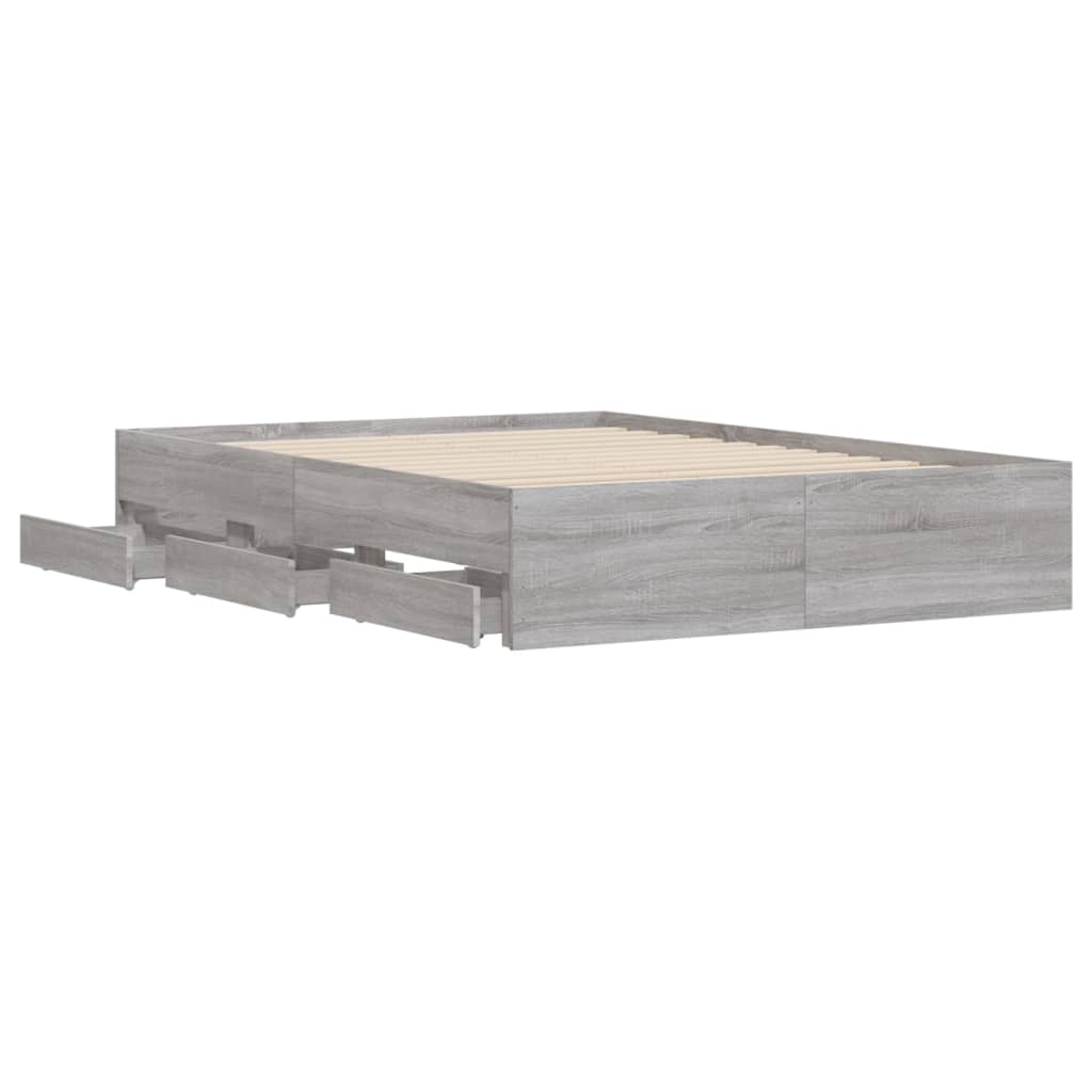 Bed Frame with Drawers without Mattress Grey Sonoma 120x200 cm
