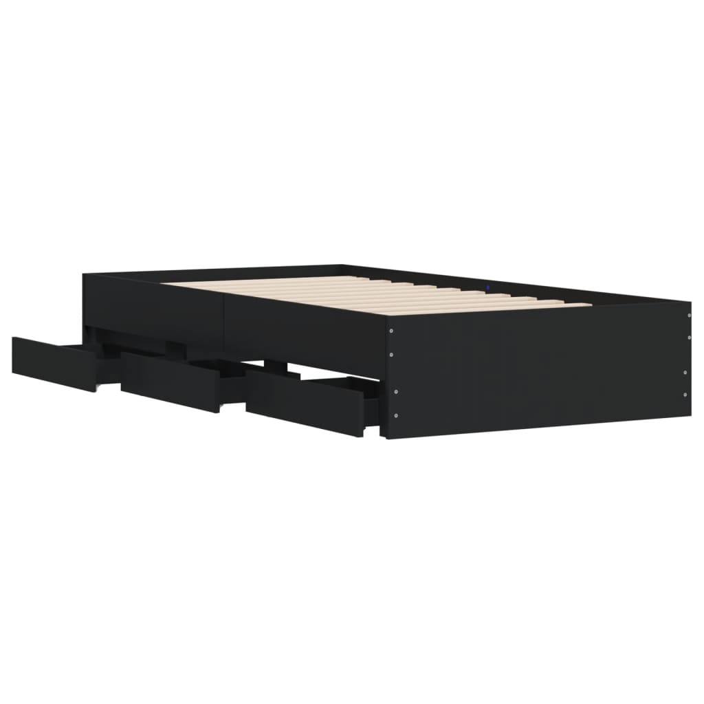 Bed Frame with Drawers without Mattress Black 100x200 cm
