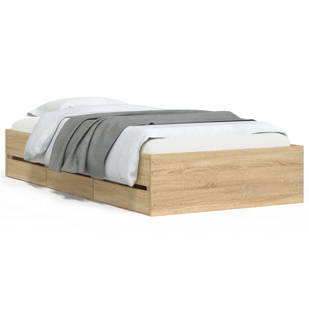 Bed Frame with Drawers without Mattress Sonoma Oak 100x200 cm