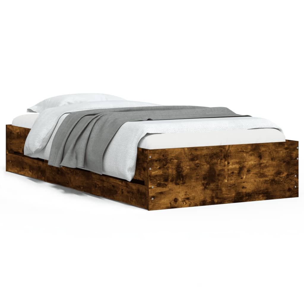 Bed Frame with Drawers without Mattress Smoked Oak 100x200 cm