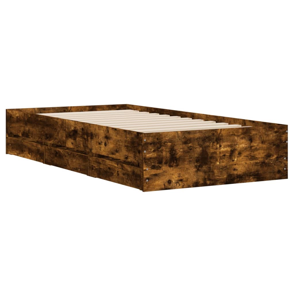 Bed Frame with Drawers without Mattress Smoked Oak 100x200 cm