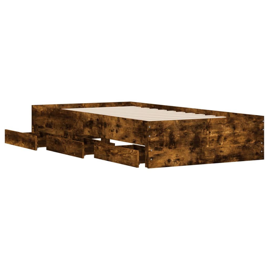 Bed Frame with Drawers without Mattress Smoked Oak 100x200 cm