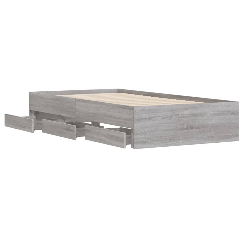 Bed Frame with Drawers without Mattress Grey Sonoma 100x200 cm
