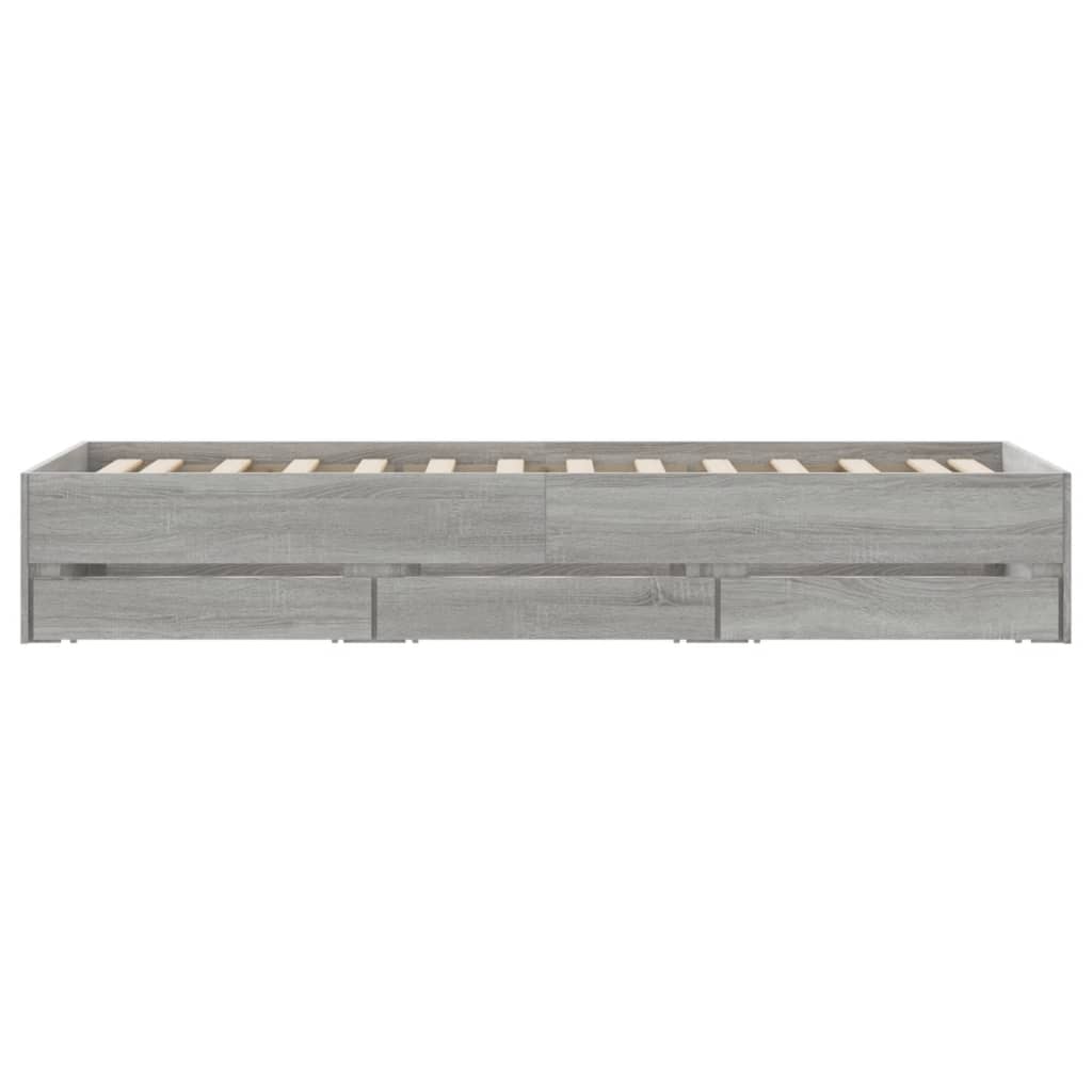 Bed Frame with Drawers without Mattress Grey Sonoma 100x200 cm
