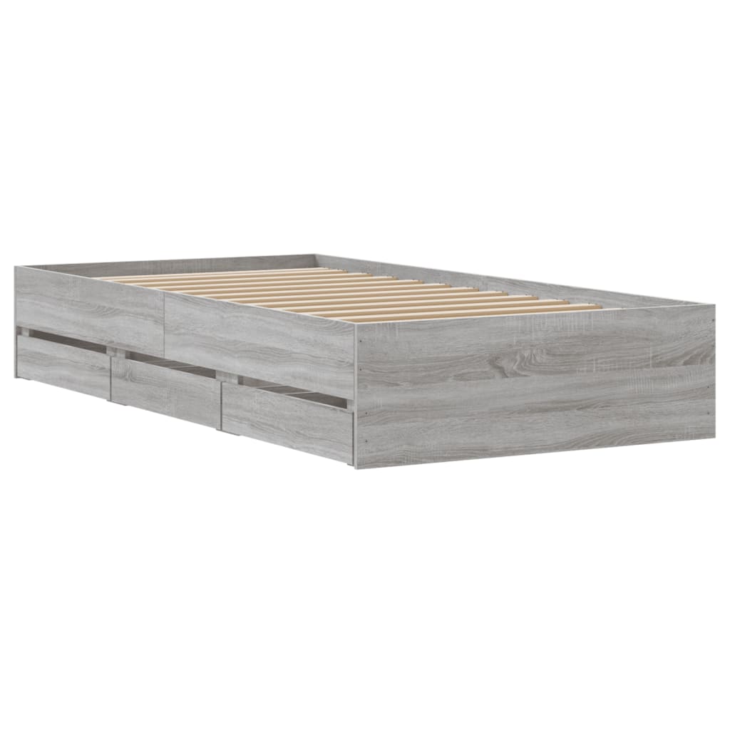 Bed Frame with Drawers without Mattress Grey Sonoma 100x200 cm