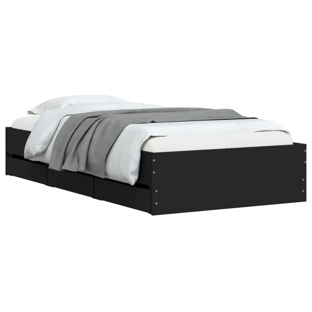Bed Frame with Drawers without Mattress Black 90x200 cm