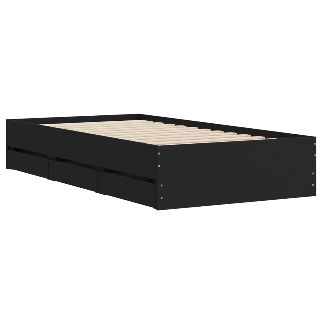 Bed Frame with Drawers without Mattress Black 90x200 cm