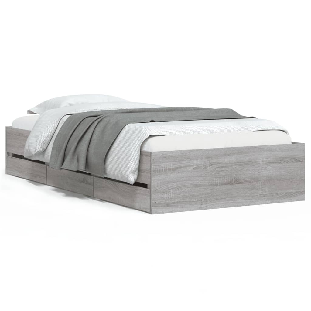 Bed Frame with Drawers without Mattress Grey Sonoma 90x200 cm
