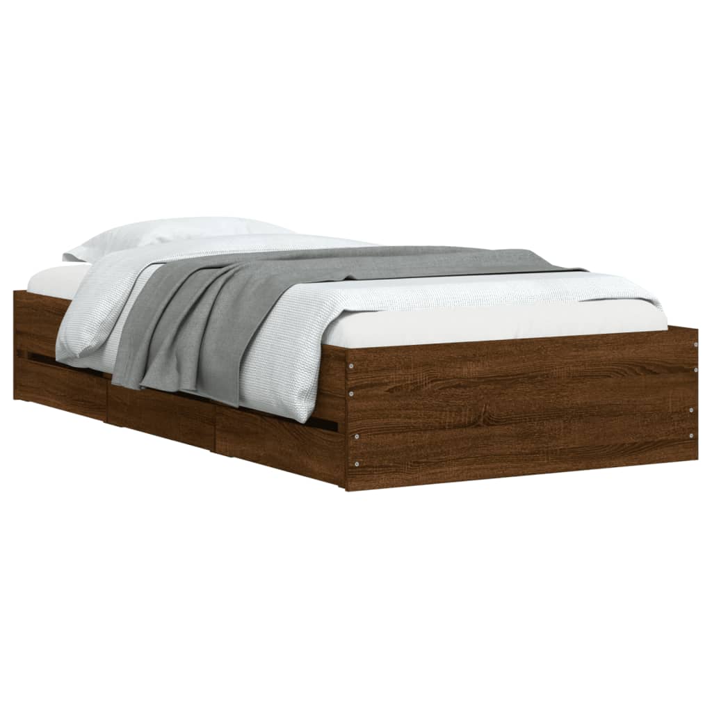 Bed Frame with Drawers without Mattress Brown Oak 90x200 cm