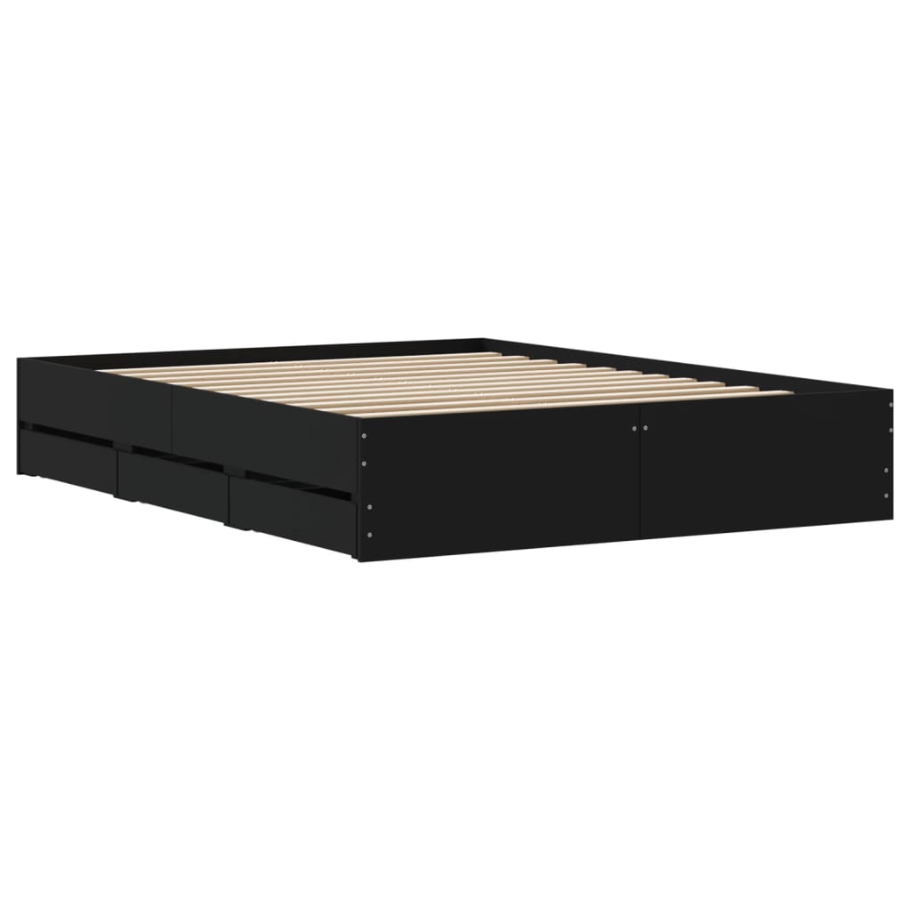 Bed Frame with Drawers without Mattress Black 140x190 cm