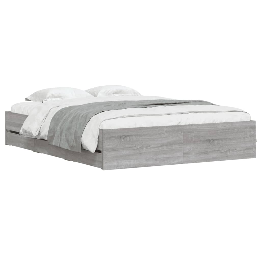 Bed Frame with Drawers without Mattress Grey Sonoma 140x190 cm