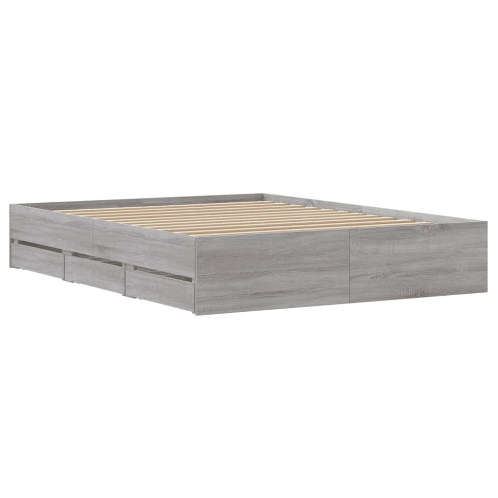 Bed Frame with Drawers without Mattress Grey Sonoma 140x190 cm