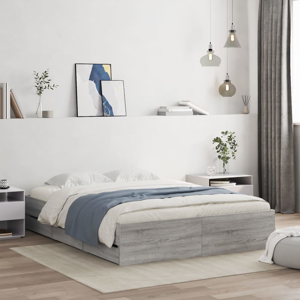 Bed Frame with Drawers without Mattress Grey Sonoma 140x190 cm
