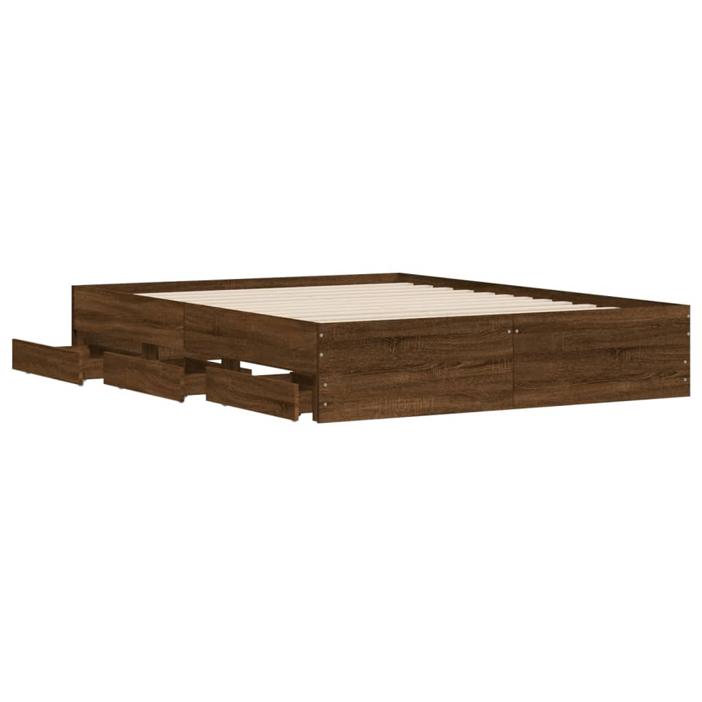 Bed Frame with Drawers without Mattress Brown Oak 140x190 cm