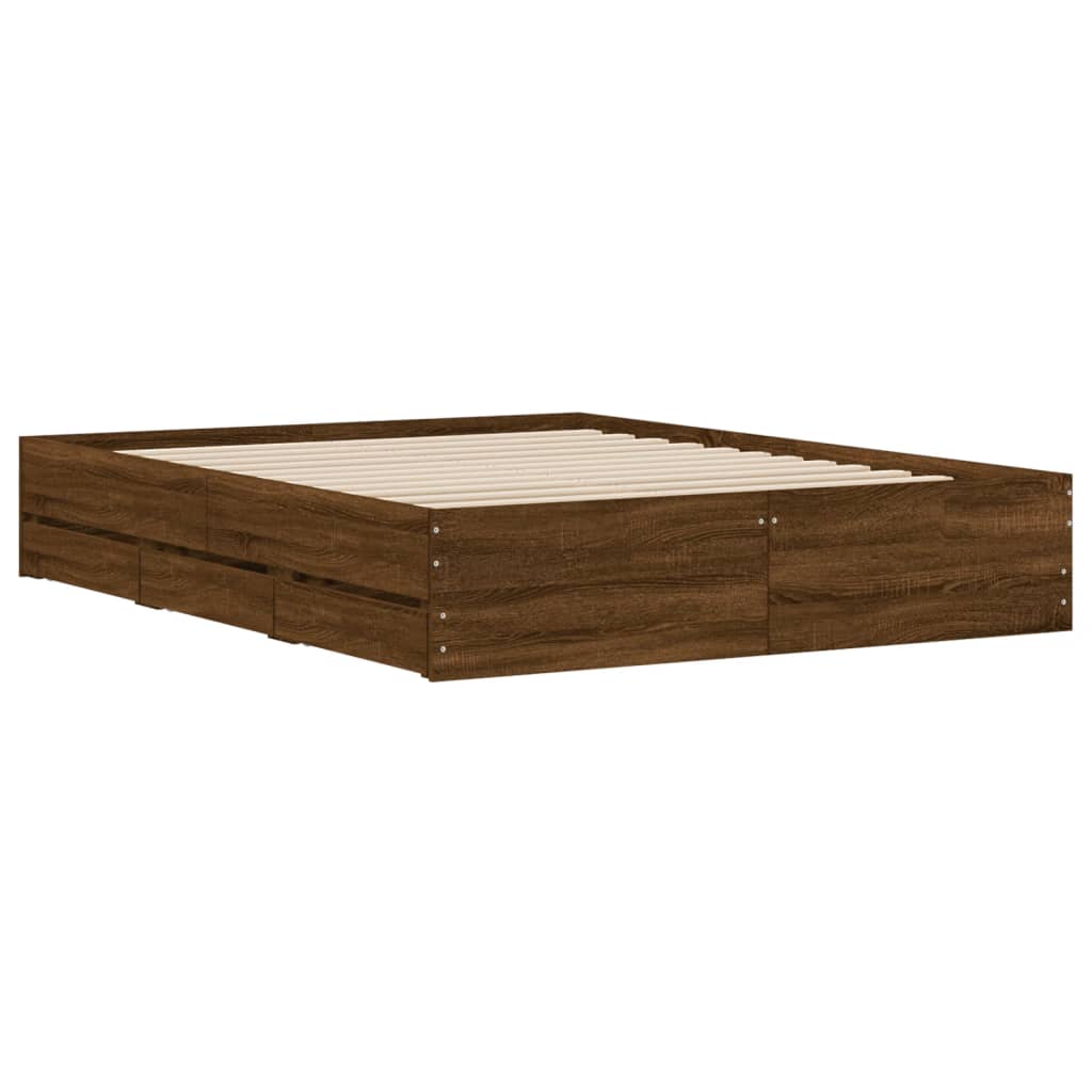 Bed Frame with Drawers without Mattress Brown Oak 140x190 cm