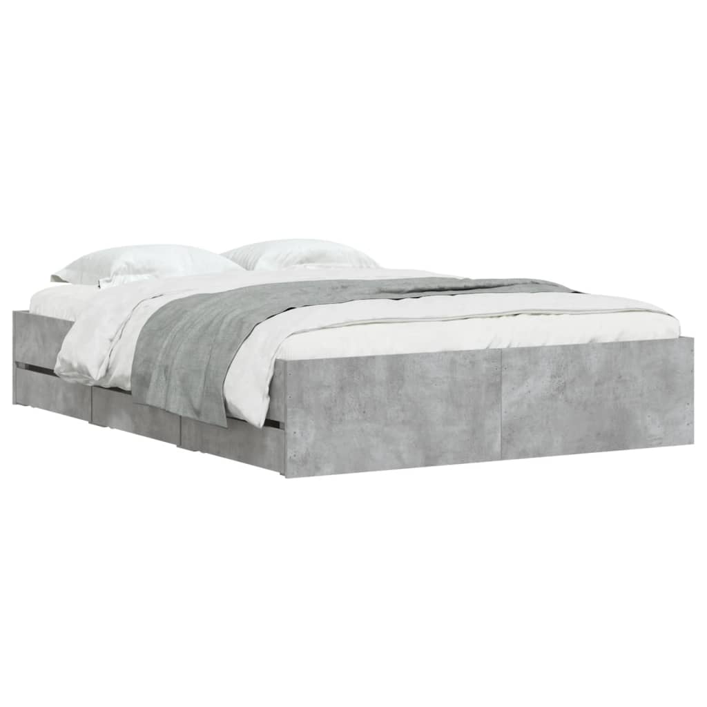 Bed Frame with Drawers without Mattress Concrete Grey 135x190 cm Double