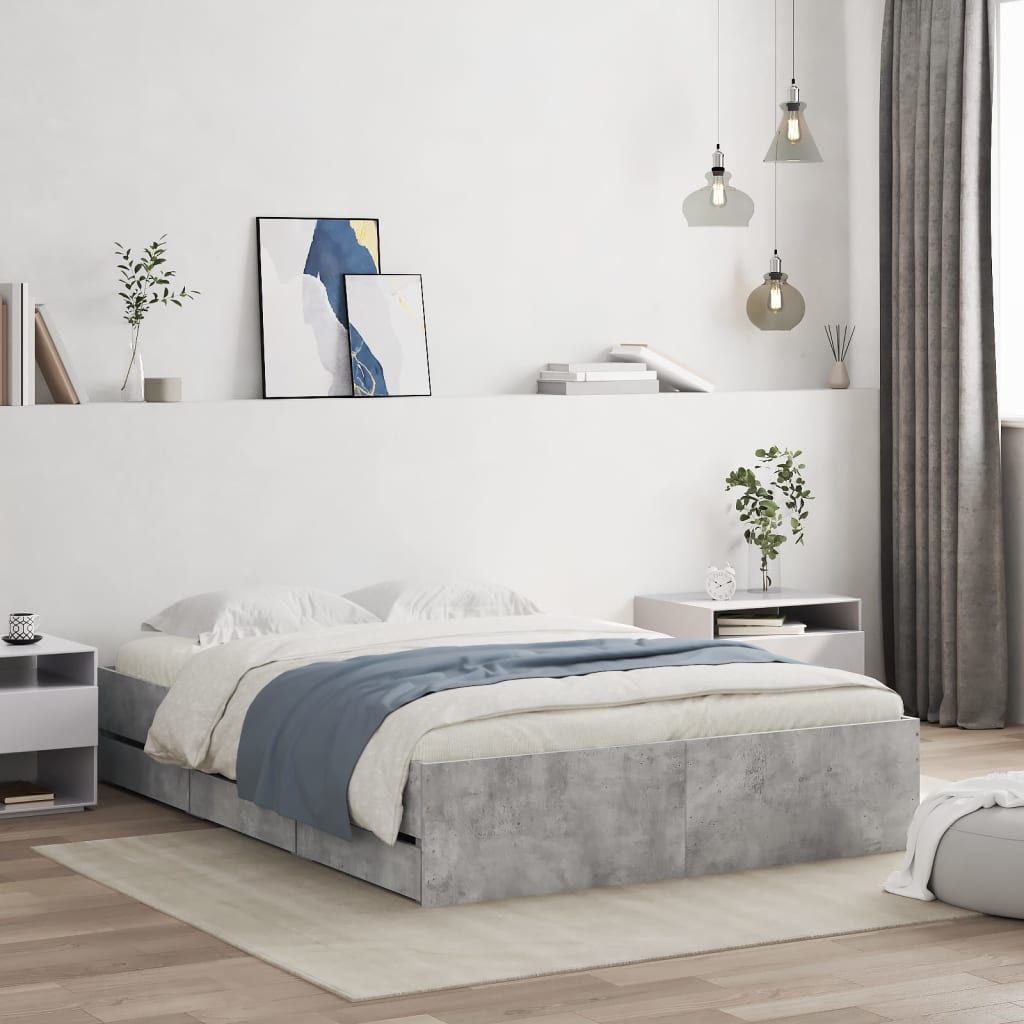 Bed Frame with Drawers without Mattress Concrete Grey 135x190 cm Double